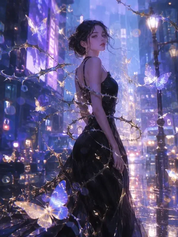 黄豆短剧《荆棘女王复仇记》封面，都市悬疑复仇的冷艳氛围